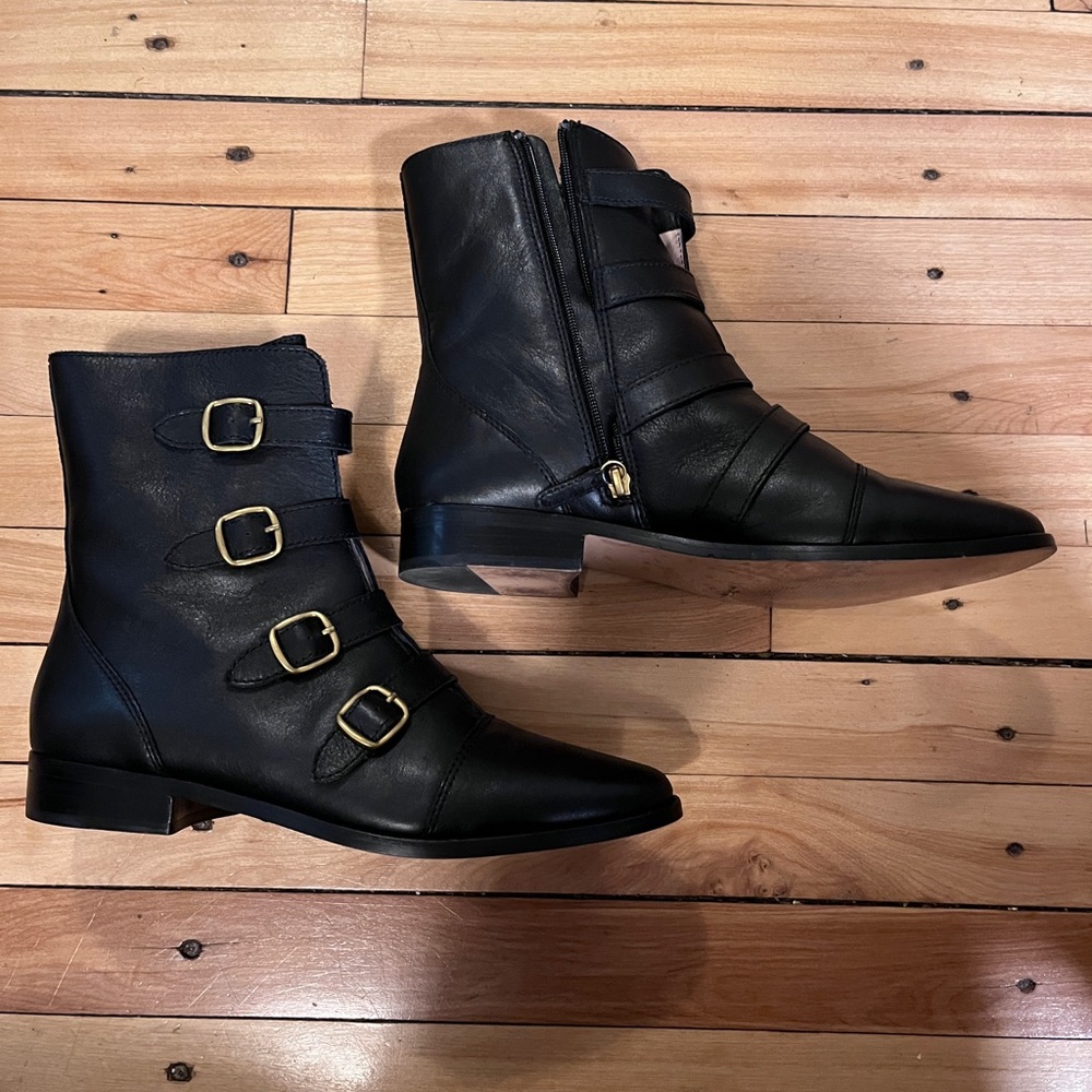 J. Crew Multi buckle leather short boots Sz 10M - almost new!
